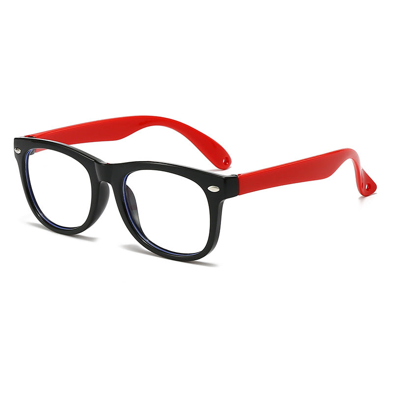 Children's anti-blue light silicone temple glasses, baby computer goggles, universal flat light glasses for children
