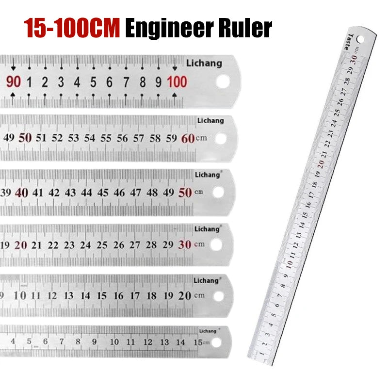 Metal Straight Ruler 15-100cm Stainless Steel Ruler Stationery Drafting Supplies Hand Tool Precision Double Sided Measuring Tool