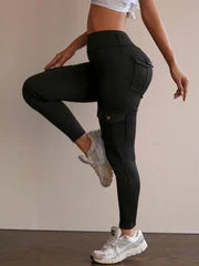 Women's High Waist Cargo Yoga Pants with Pockets, Butt Lifting Workout Leggings, Stretch Athletic Pants for Running Gym Fitness