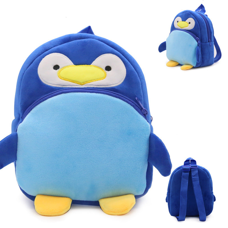 Cute Penguin Plush Kids Backpack – Blue Cartoon Toddler Bag