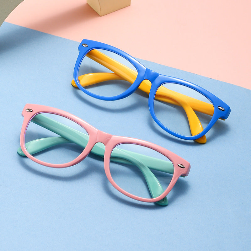 Children's anti-blue light silicone temple glasses, baby computer goggles, universal flat light glasses for children