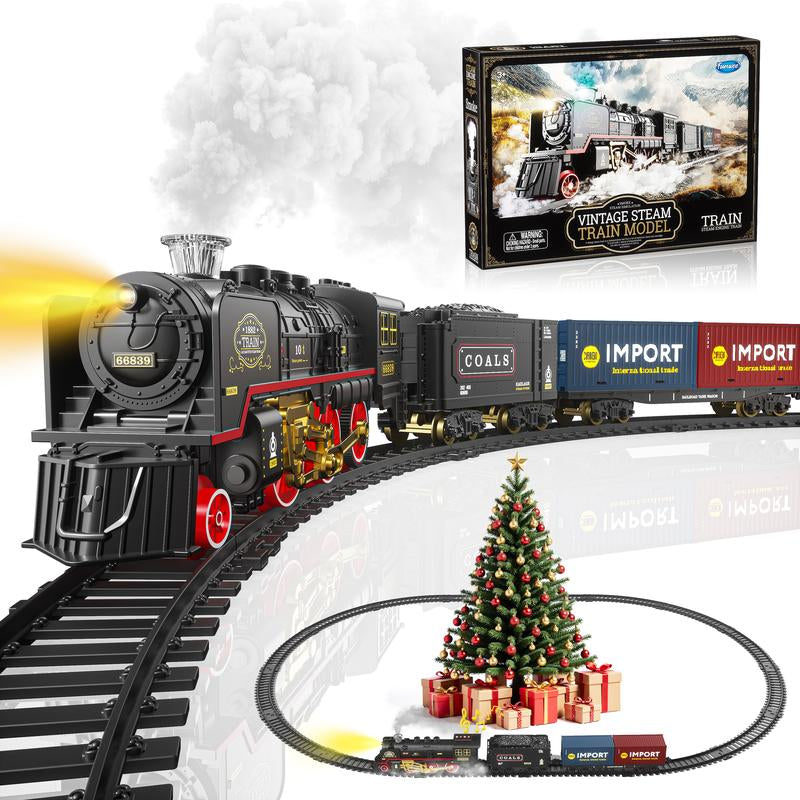 Funwee Train Set for under Christmastree,Electric Train Toy with Smokes,Lights Andsound, Locomotive Train Model Withtrack,Birthday Gifts Ldea for 3 4 5 6 7+ Years Oldtoddler Boys and Girls