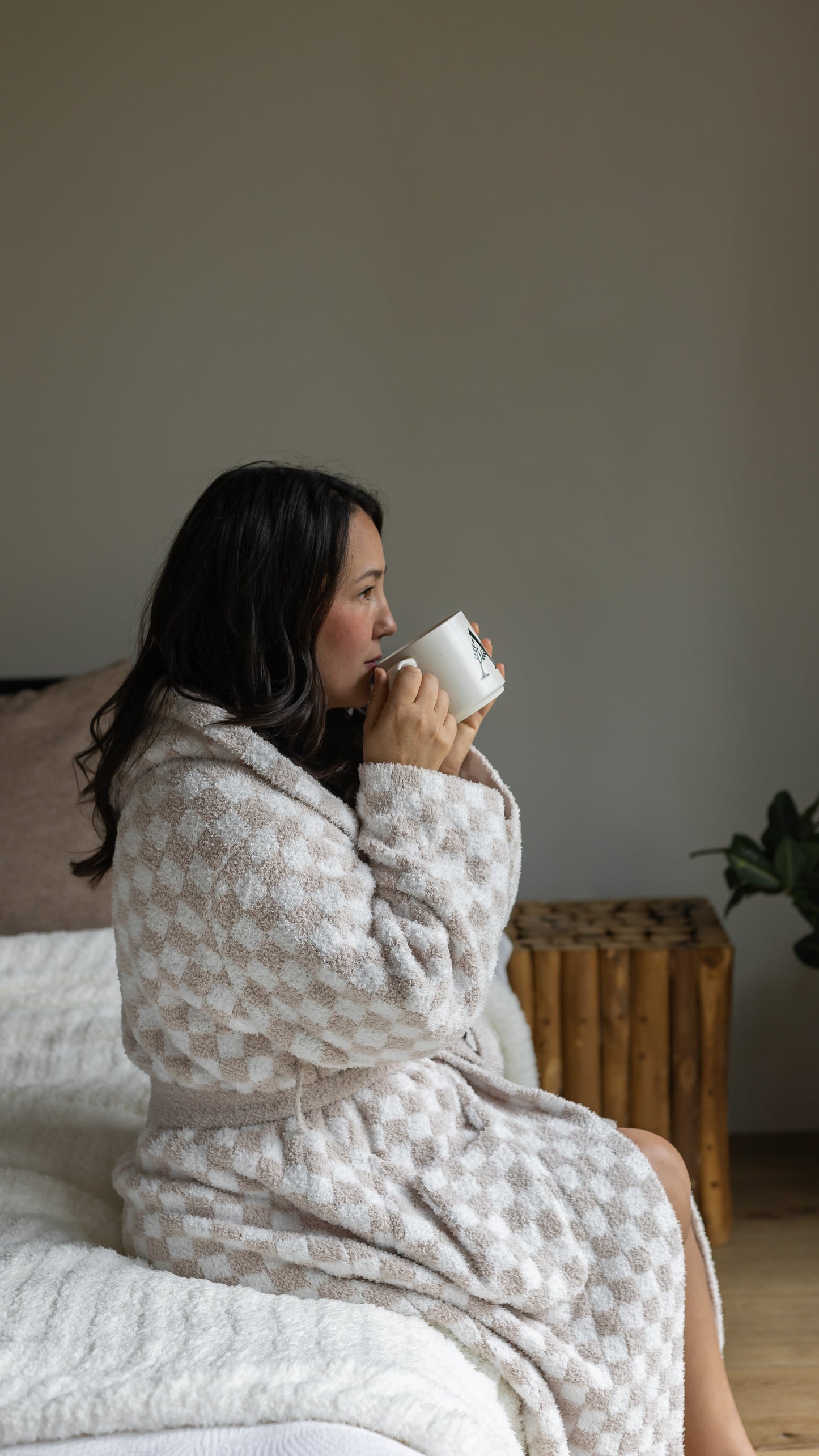 Adult Check Print Hooded Robe