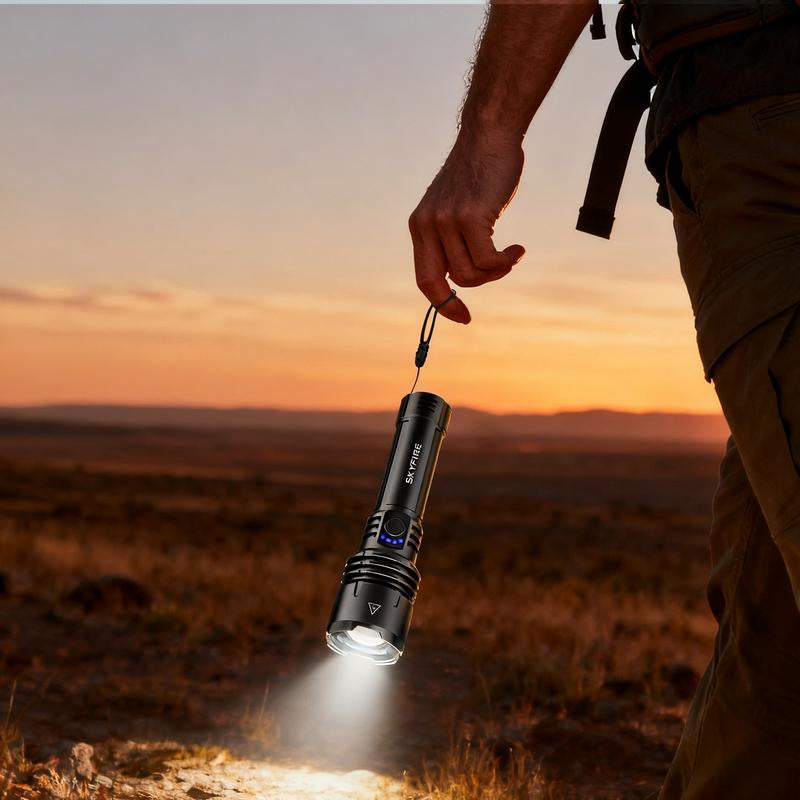 SKYFIRE 1376 LED Flashlight – High Lumen Rechargeable Torch with Fire-Gathering Lens, Zoomable, 5 Lighting Modes, Ultra-Bright for Camping, Outdoor & Home Use