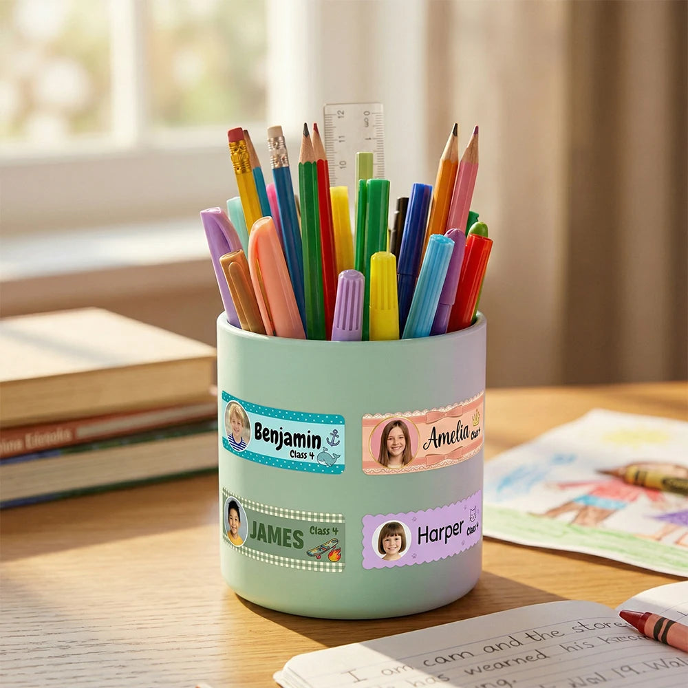 Custom Photo Name Labels Stickers,4Styles Cartoon Stickers,Students,Classroom Supplies,Water Bottle Labels,Back to School season