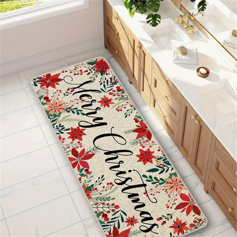 2 Counts Christmas Kitchen Mats Floral Area Rug Set of 2, Soft Low Profile Non-Slip Pads, Perfect for Home Decor, Holiday Gift Ideas, Office Use