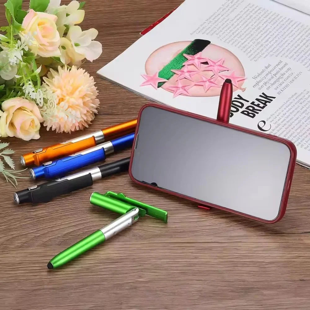 4-in-1 Multifunctional Folding Phone Holder Ballpoint Pen Built-in Night Light Portable Writing Stationery Multi Tool Supplies