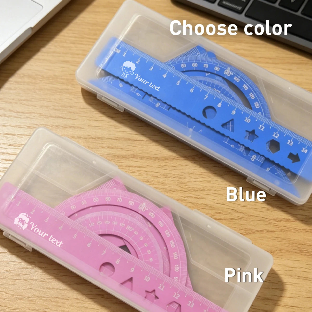 Custom Ruler Set With Text,Personalized Rulers,Triangle Ruler,Wave Line Ruler,Protractor,Back To School Supplies,Teacher's Day