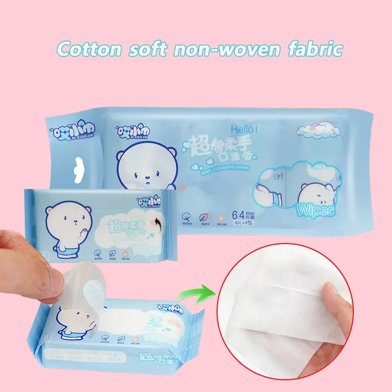 64pcs Disposable Mini Hand Wipes/Portable Travel Size Special Extraction Hand and Mouth Cleaning Wipes Fo Home School Supplies
