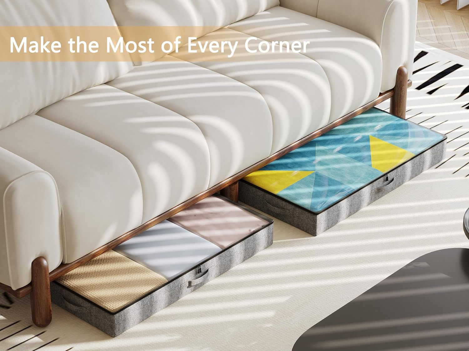 Under Bed Storage Containers 2 Pack -Underbed Storage with Plastic Cover-Organizers Bin Low Profile under Bed Storage 4.3" Thin Slim -Bedding/Rv Storage/Blanket/Shoe/Clothes Drawers