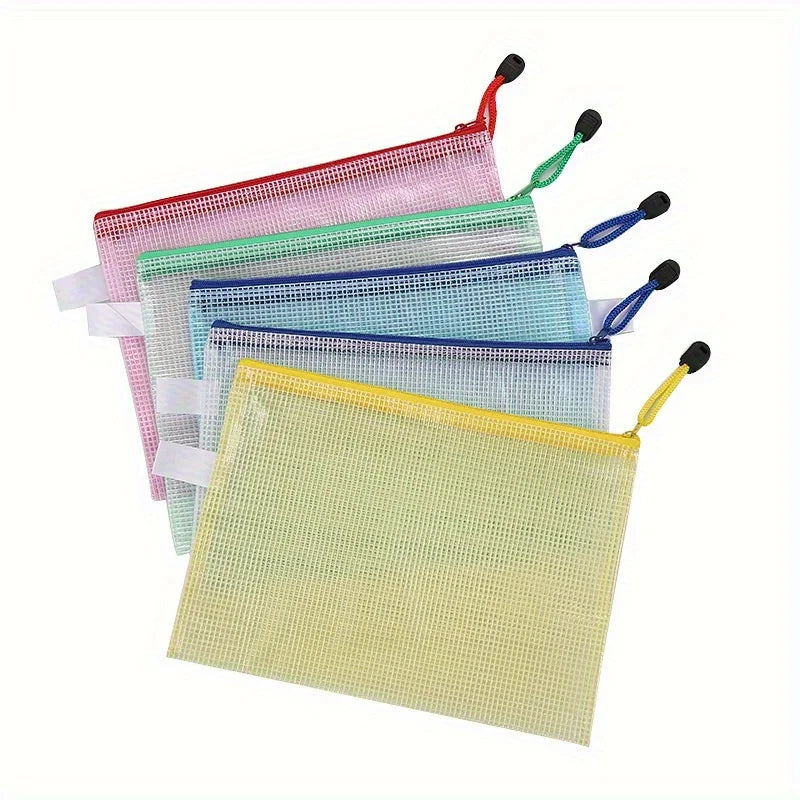 4PCS Stationery Storage Folder File Mesh Zipper Pouch A4 A5 A6 Document Bag Zip File Folders School Office Supplies