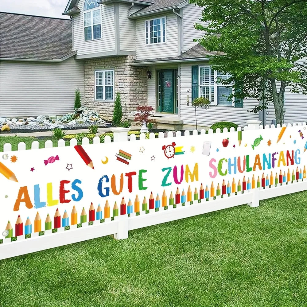 1 Piece Back to School Welcome Banner - 'Happy School Start' with Colorful Pens and School Supplies Design