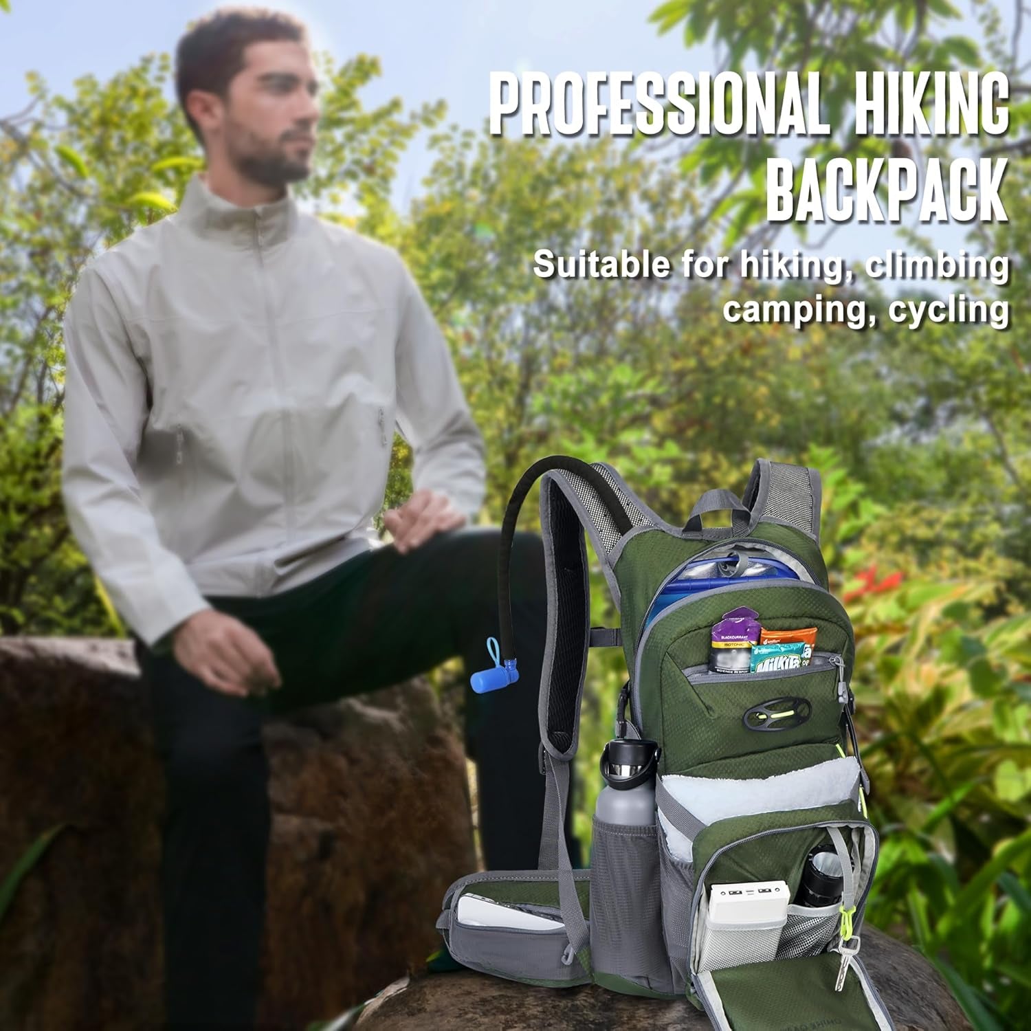 Hydration Backpack, Hydration Pack, Insulated Hiking Backpack with Water Bladder 3L for Hiking Cycling Running Biking Camping