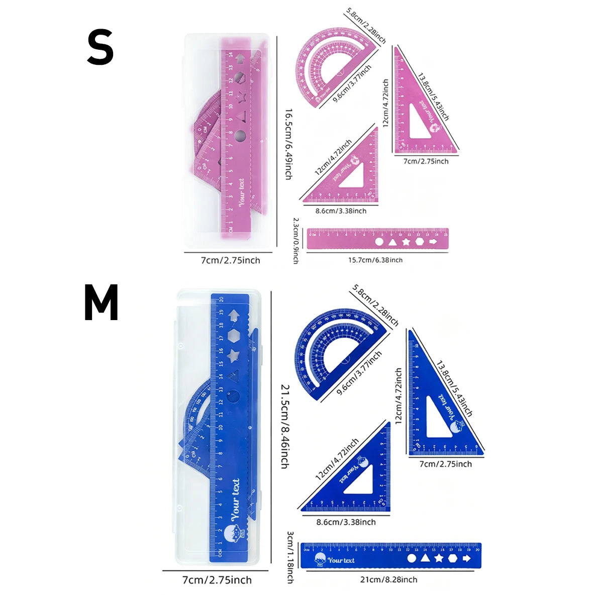 Custom Ruler Set With Text,Personalized Rulers,Triangle Ruler,Wave Line Ruler,Protractor,Back To School Supplies,Teacher's Day