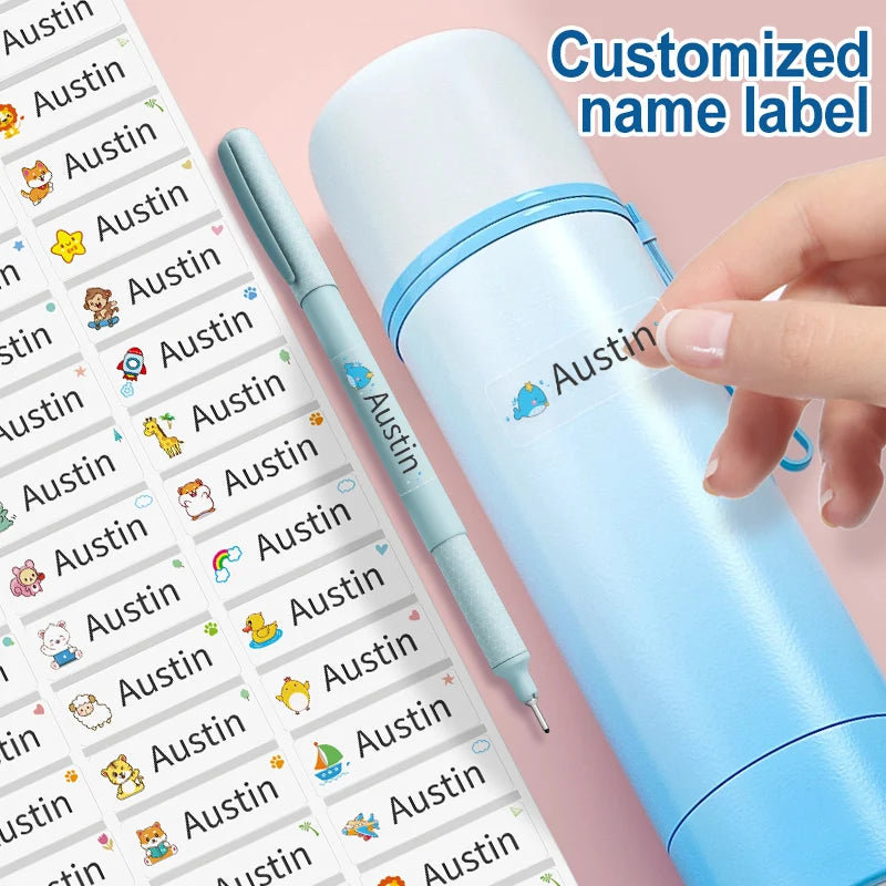 Custom Transparent Waterproof Animal Name Labels - Multilingual Stickers for Kids School Supplies & Backpacks (Hebrew/Spanish)