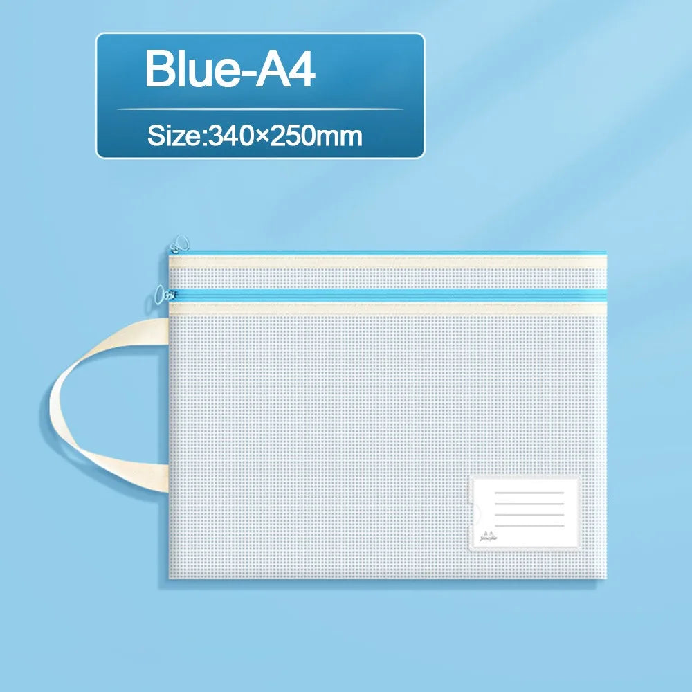 Portable A3/A4 Document Bag Transparent Waterproof Classification File Bag School Office Supplies Zipper Mesh Storage Bag
