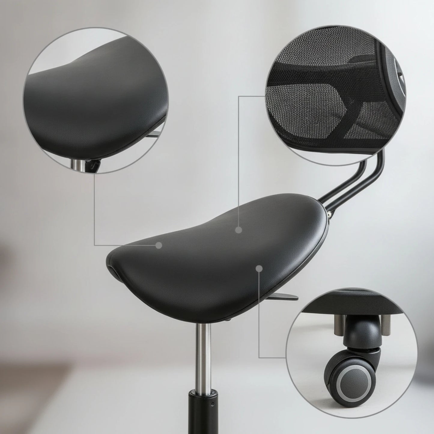 Saddle Stool with Wheels Ergonomic Stool with Backrest Saddle Chair Heavy-Duty for Stylists, Salon, Medical Office