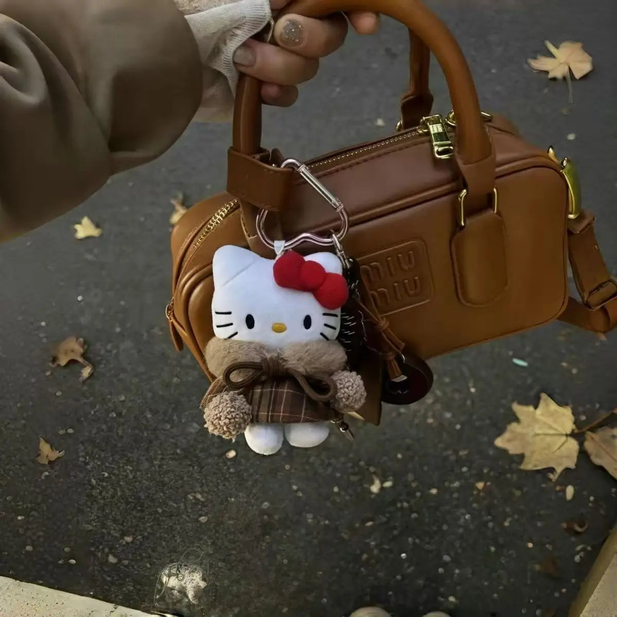 Anime Hello Kitty Cartoon Plush Coat Cloak Keychain Girls Women School Bag Crossbody Bag Pendant Accessories Birthday Gifts