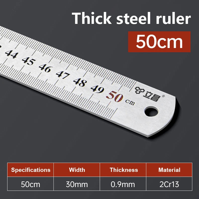 Metal Straight Ruler 15-100cm Stainless Steel Ruler Stationery Drafting Supplies Hand Tool Precision Double Sided Measuring Tool
