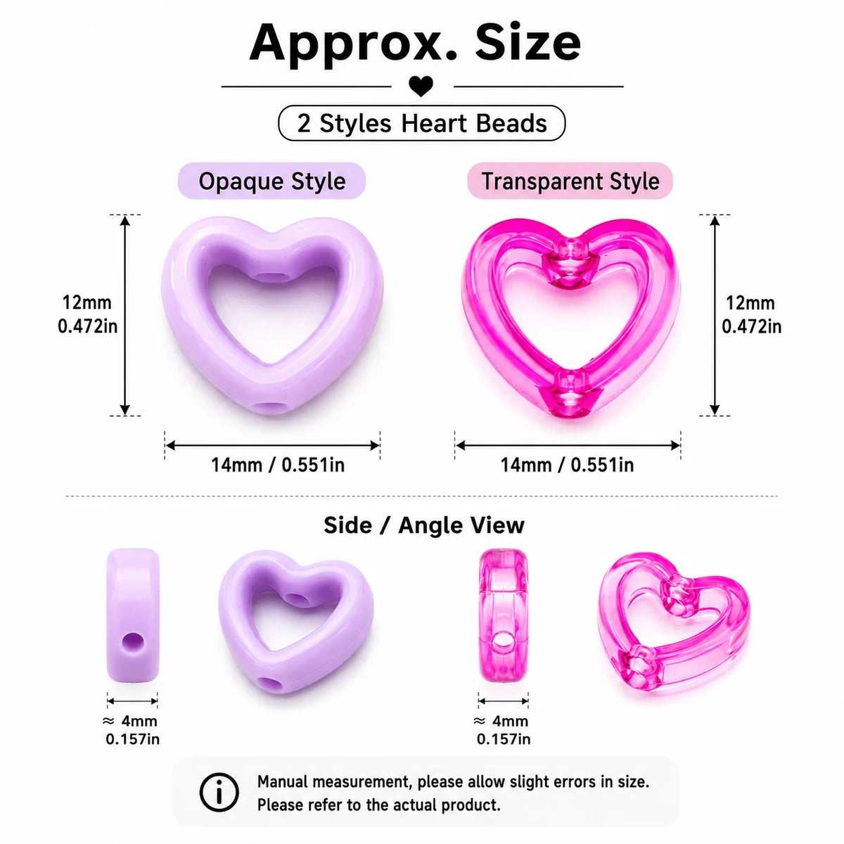 30Pcs Multicolor Clear Heart Acrylic Spacer Beads Hollow Heart Beads For DIY Beaded Pens Stationery Ornament Handcraft Material