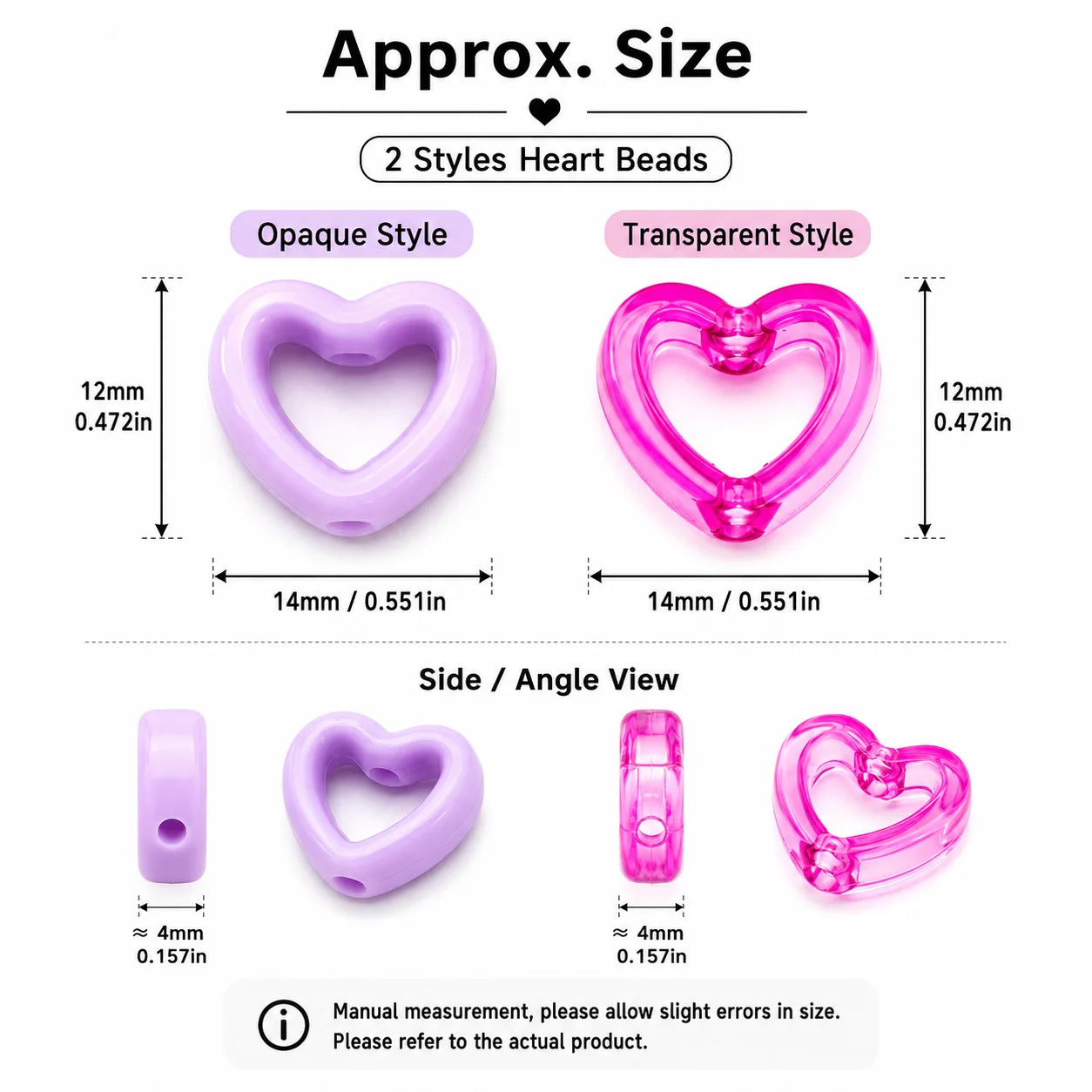 30Pcs Multicolor Clear Heart Acrylic Spacer Beads Hollow Heart Beads For DIY Beaded Pens Stationery Ornament Handcraft Material