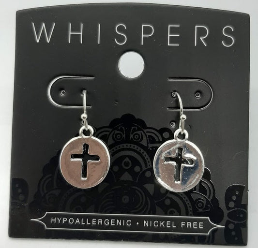 Dangle Cross Cut-Out Earring in Silver