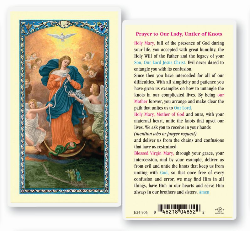 Laminated Our Lady, Untier of Knots Prayer Card