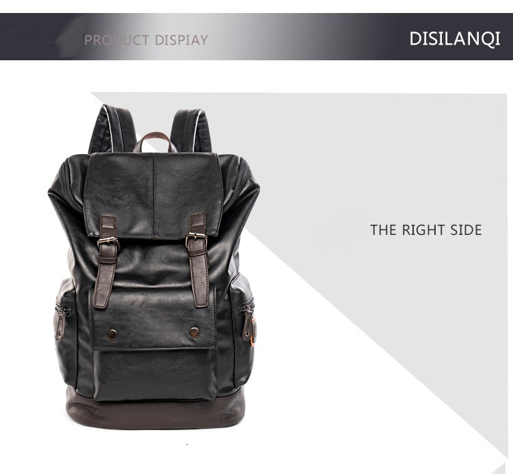 Men's PU Leather Backpack – Black | Travel, School & Laptop Bag