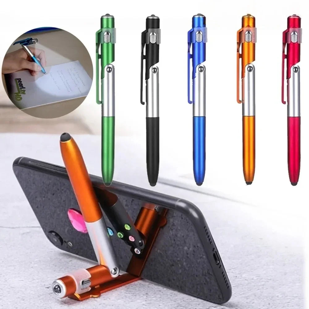 4-in-1 Multifunctional Folding Phone Holder Ballpoint Pen Built-in Night Light Portable Writing Stationery Multi Tool Supplies