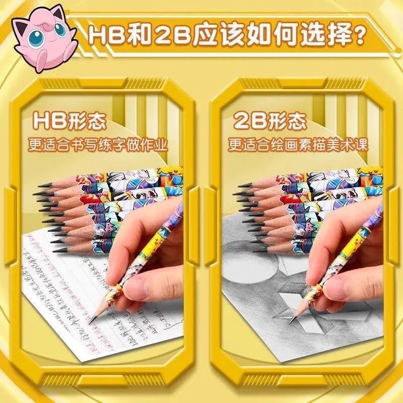 Pokémon wooden pencil for elementary students, correct writing grip, triangular, HB eraser, non-toxic 2B, school supplies