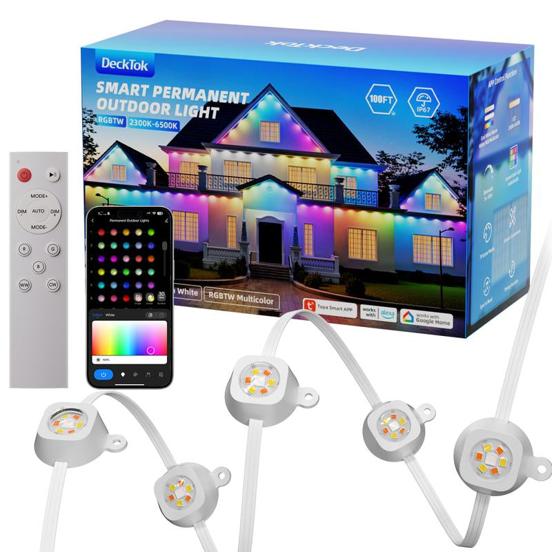 [Christmas Decoration]100Ft Smart Permanent Outdoor Lights Pro, RGBWW and 60LM Triple-Led Lights, Outdoor Decorations with 79 Scene Modes, IP67 Waterproof Work with Alexa, Google Assistant, White