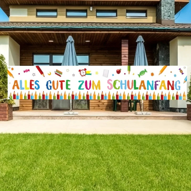 1 Piece Back to School Welcome Banner - 'Happy School Start' with Colorful Pens and School Supplies Design