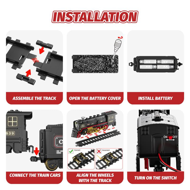 Funwee Train Set for under Christmastree,Electric Train Toy with Smokes,Lights Andsound, Locomotive Train Model Withtrack,Birthday Gifts Ldea for 3 4 5 6 7+ Years Oldtoddler Boys and Girls