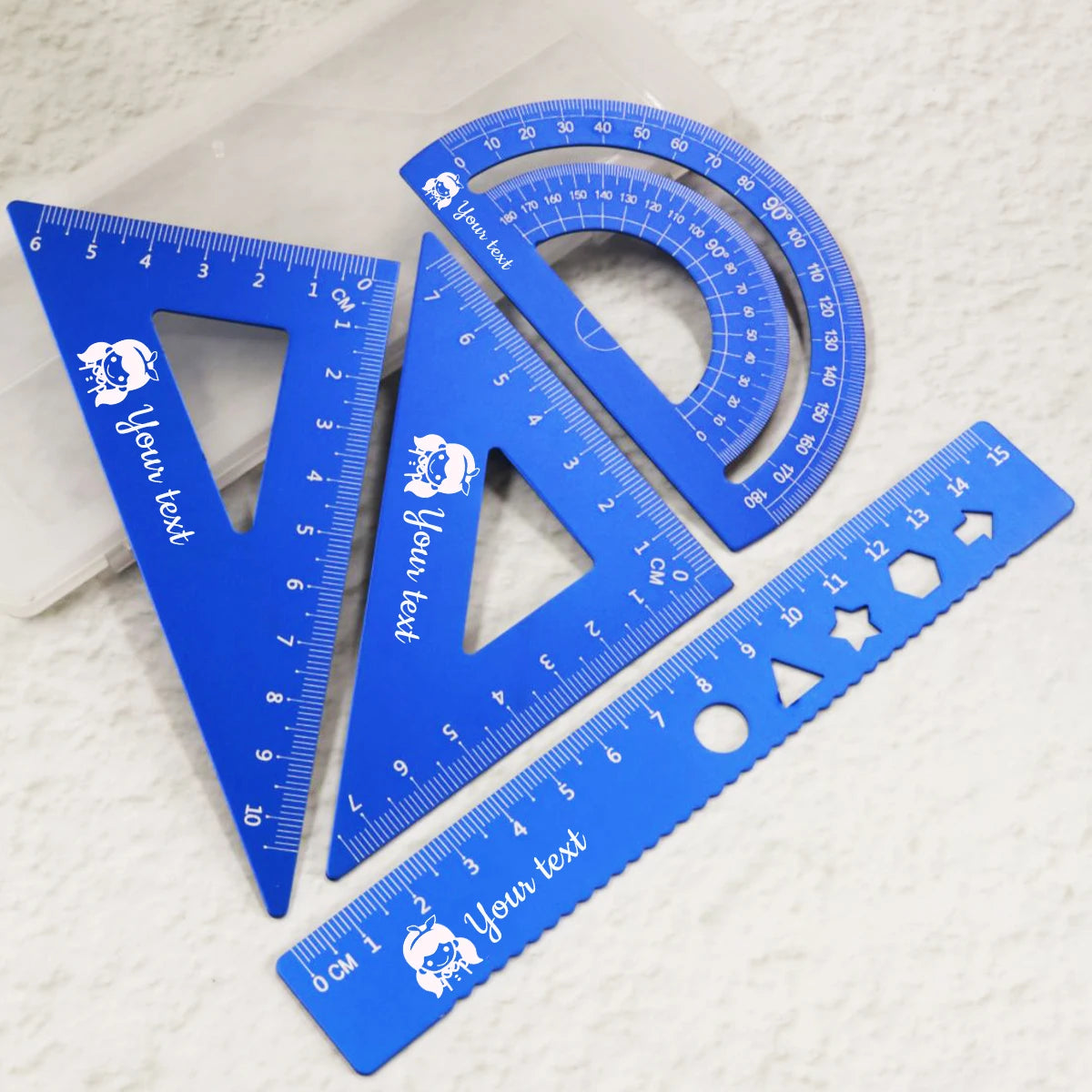 Custom Ruler Set With Text,Personalized Rulers,Triangle Ruler,Wave Line Ruler,Protractor,Back To School Supplies,Teacher's Day
