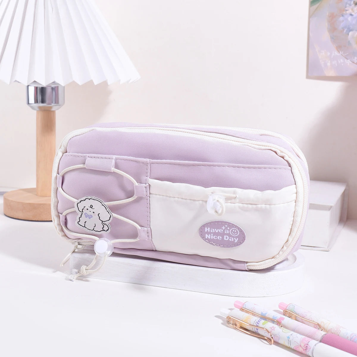 9 Layers Large Capacity Drawstring Pencil Case, Cute Puppy Multi Layer Stationery Storage Bag Portable School Supplies