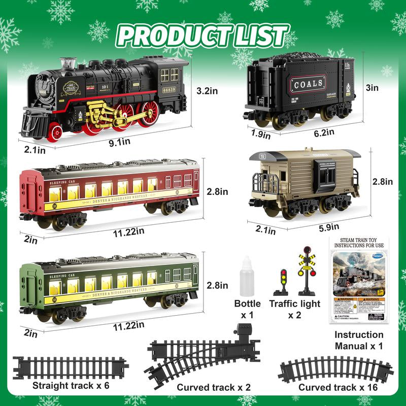 Funwee Train Set for under Christmastree,Electric Train Toy with Smokes,Lights Andsound, Locomotive Train Model Withtrack,Birthday Gifts Ldea for 3 4 5 6 7+ Years Oldtoddler Boys and Girls