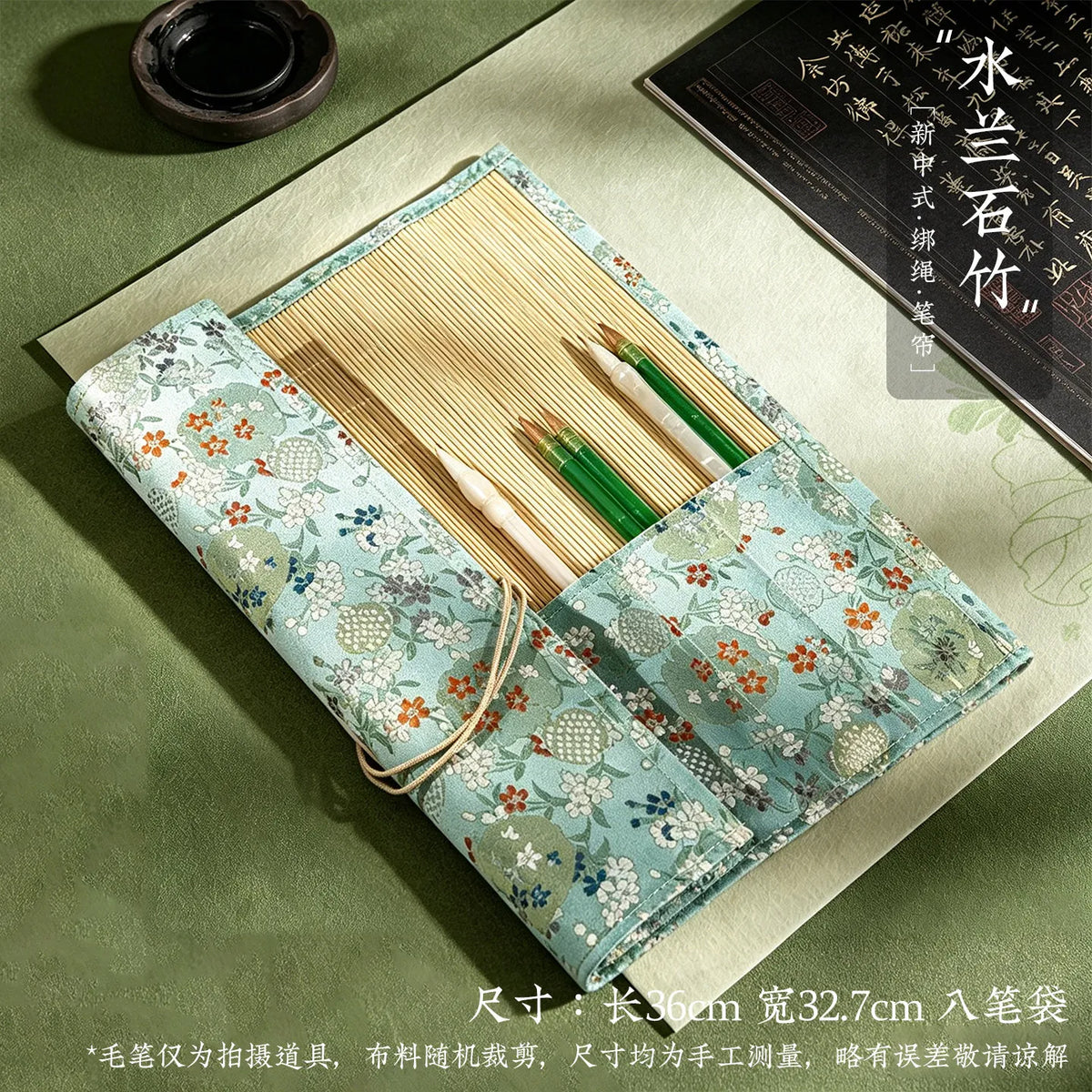 ✨Vintage Bamboo Roll Up Pencil Bag Chinese Calligraphy Brush Holder Wrap Retro Style Pencil Roll for Artists and School Supplies