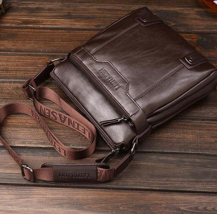 LEINASEN Men's Leather Messenger Bag – Zipper Shoulder Crossbody Bag for Business & Travel