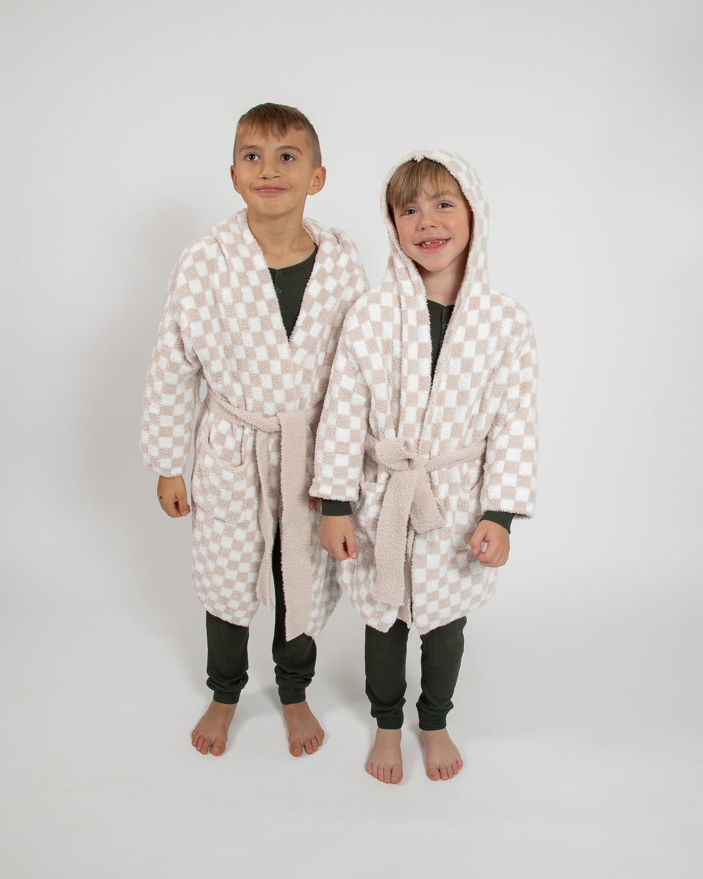 Childrens Check Print Hooded Robe