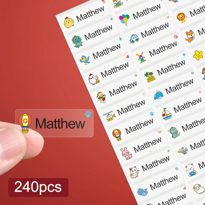 Custom Transparent Waterproof Animal Name Labels - Multilingual Stickers for Kids School Supplies & Backpacks (Hebrew/Spanish)