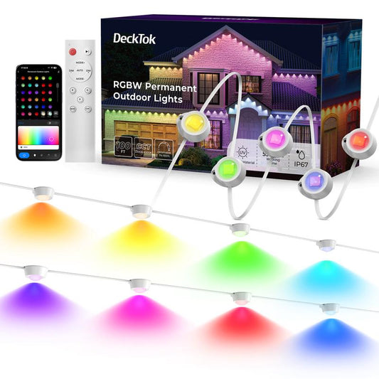 [Christmas Decoration]100Ft Smart Permanent Outdoor Lights Pro, RGBWW and 60LM Triple-Led Lights, Outdoor Decorations with 79 Scene Modes, IP67 Waterproof Work with Alexa, Google Assistant, White
