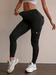 Women's High Waist Cargo Yoga Pants with Pockets, Butt Lifting Workout Leggings, Stretch Athletic Pants for Running Gym Fitness