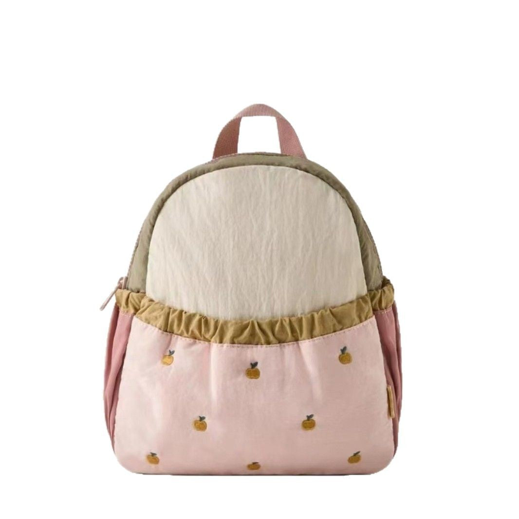 Little Apple Embroidery Mini Backpack – Kids' Cute Spliced Schoolbag