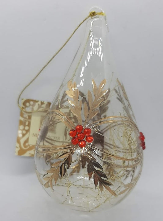 Glass Tear Drop Ornament with Red Berries