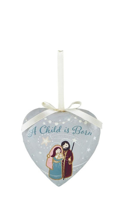 A Child Is Born Heart, Decoupage Ornament
