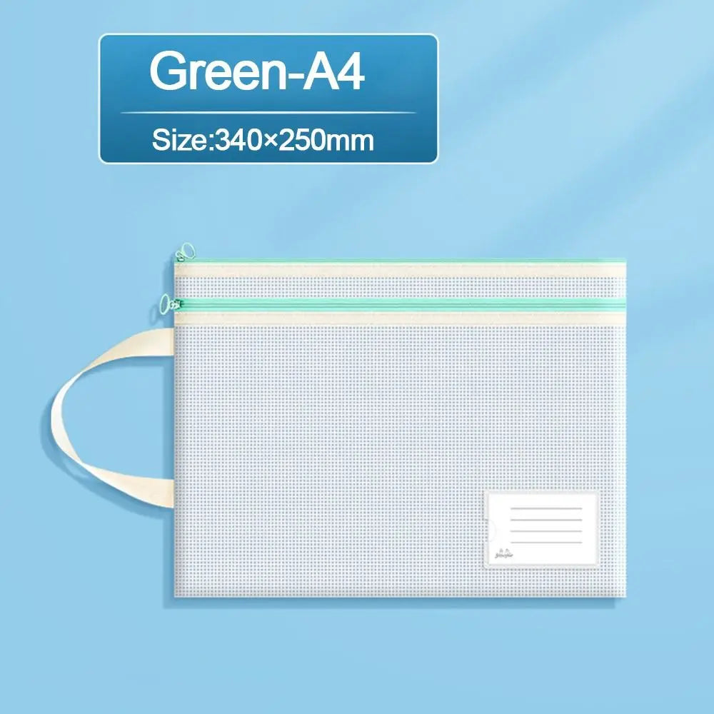 Portable A3/A4 Document Bag Transparent Waterproof Classification File Bag School Office Supplies Zipper Mesh Storage Bag