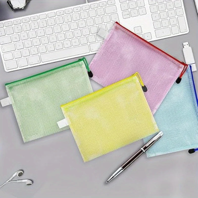 4PCS Stationery Storage Folder File Mesh Zipper Pouch A4 A5 A6 Document Bag Zip File Folders School Office Supplies