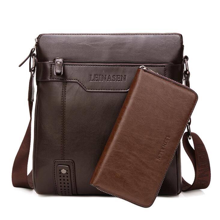 LEINASEN Men's Leather Messenger Bag – Zipper Shoulder Crossbody Bag for Business & Travel