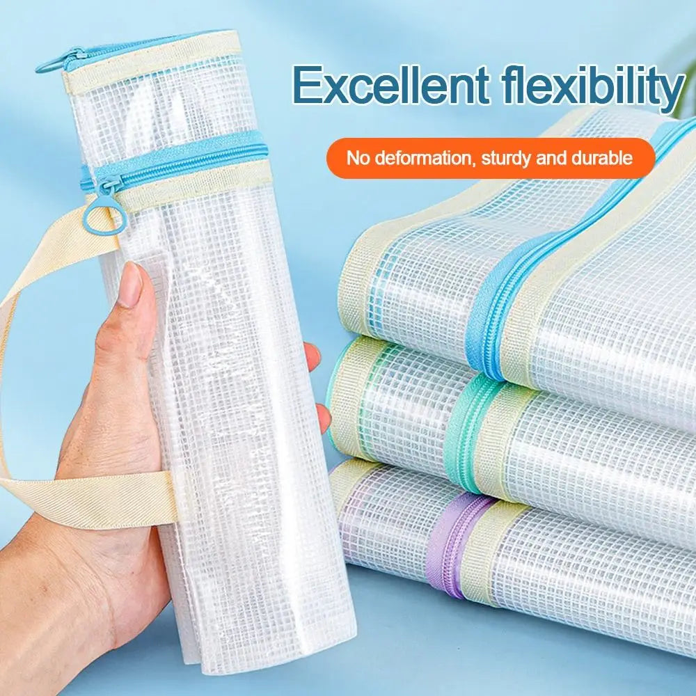 Portable A3/A4 Document Bag Transparent Waterproof Classification File Bag School Office Supplies Zipper Mesh Storage Bag