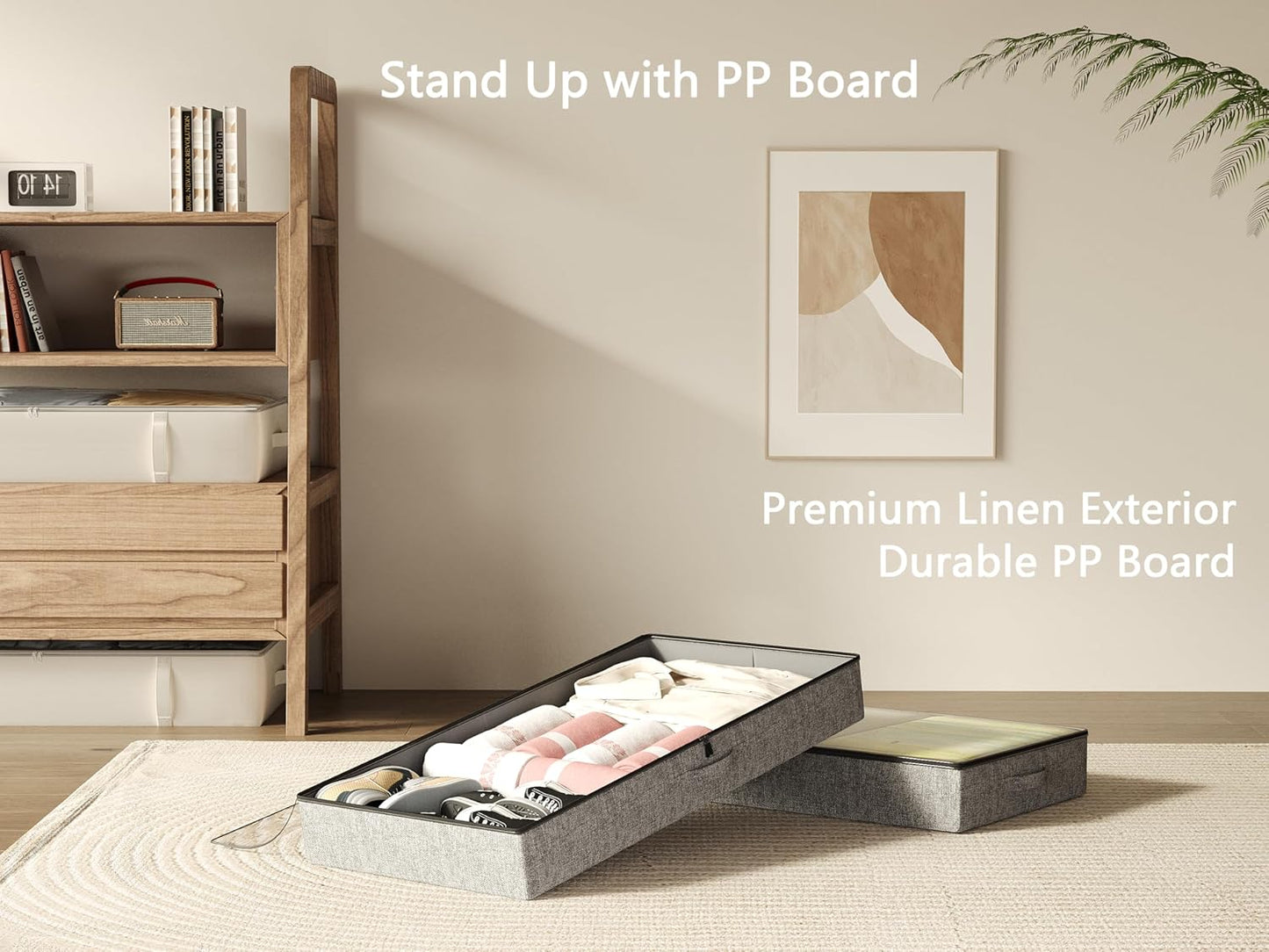 Under Bed Storage Containers 2 Pack -Underbed Storage with Plastic Cover-Organizers Bin Low Profile under Bed Storage 4.3" Thin Slim -Bedding/Rv Storage/Blanket/Shoe/Clothes Drawers